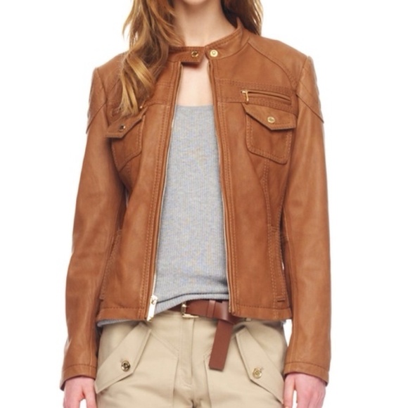 MICHAEL Michael Kors Camel Leather Jacket - Picture 1 of 9
